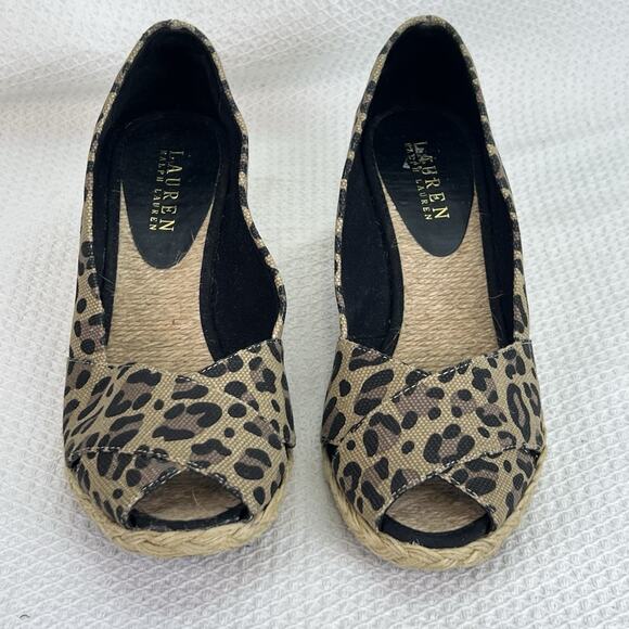 Lauren Ralph Lauren Shoes - Lauren Ralph Lauren Cecilia BB Leopard Peep Toe Espadrille Wedges Women 8 B